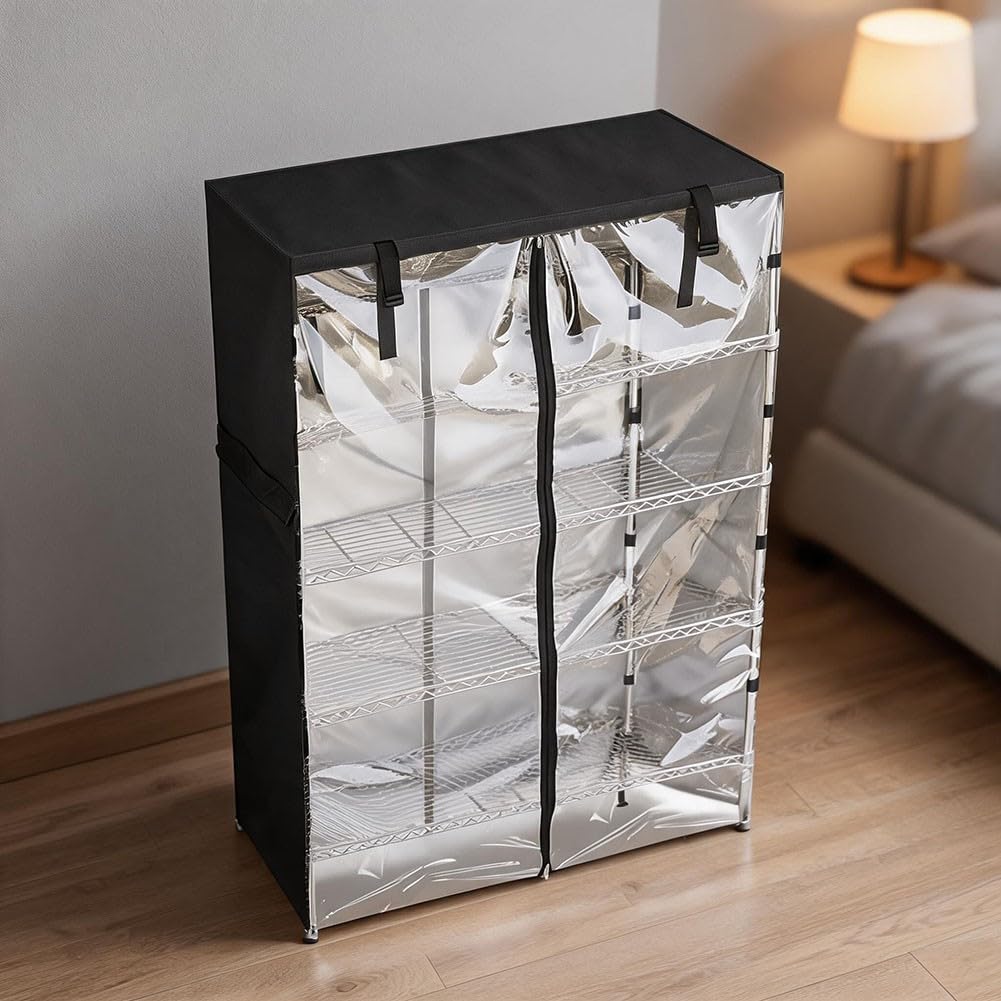Copertura per scaffale, impermeabile, resistente Oxford 210D, antipolvere, impermeabile, con pannello frontale trasparente e multidirezionale (152,4 x 61 x 180,3 cm)