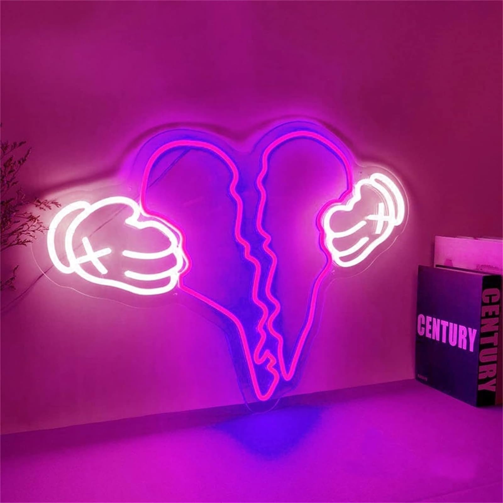 Akrylowy podświetlany napis Neon LED znak świetlny Neon złamanego serca, wiszący na ścianie akrylowy neon LED do domowego biura salon sypialnia 55X38cm Znak świetlny na ścianę domu