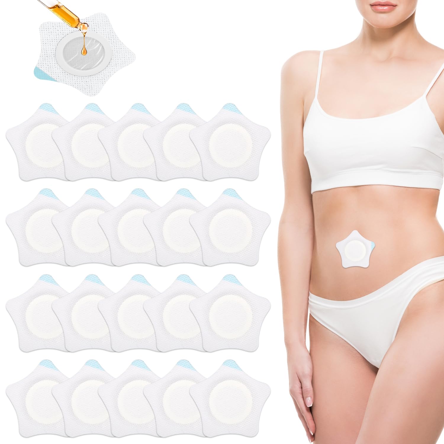 20pcs Castor Oil Pack Wrap for Belly Button, Self-Adhesive Castor Oil Belly Button Wrap Pads Highly Absorbent Organic Castor Oil Compress Patches Spunlace Cloth No Wash (Oil Not Included)