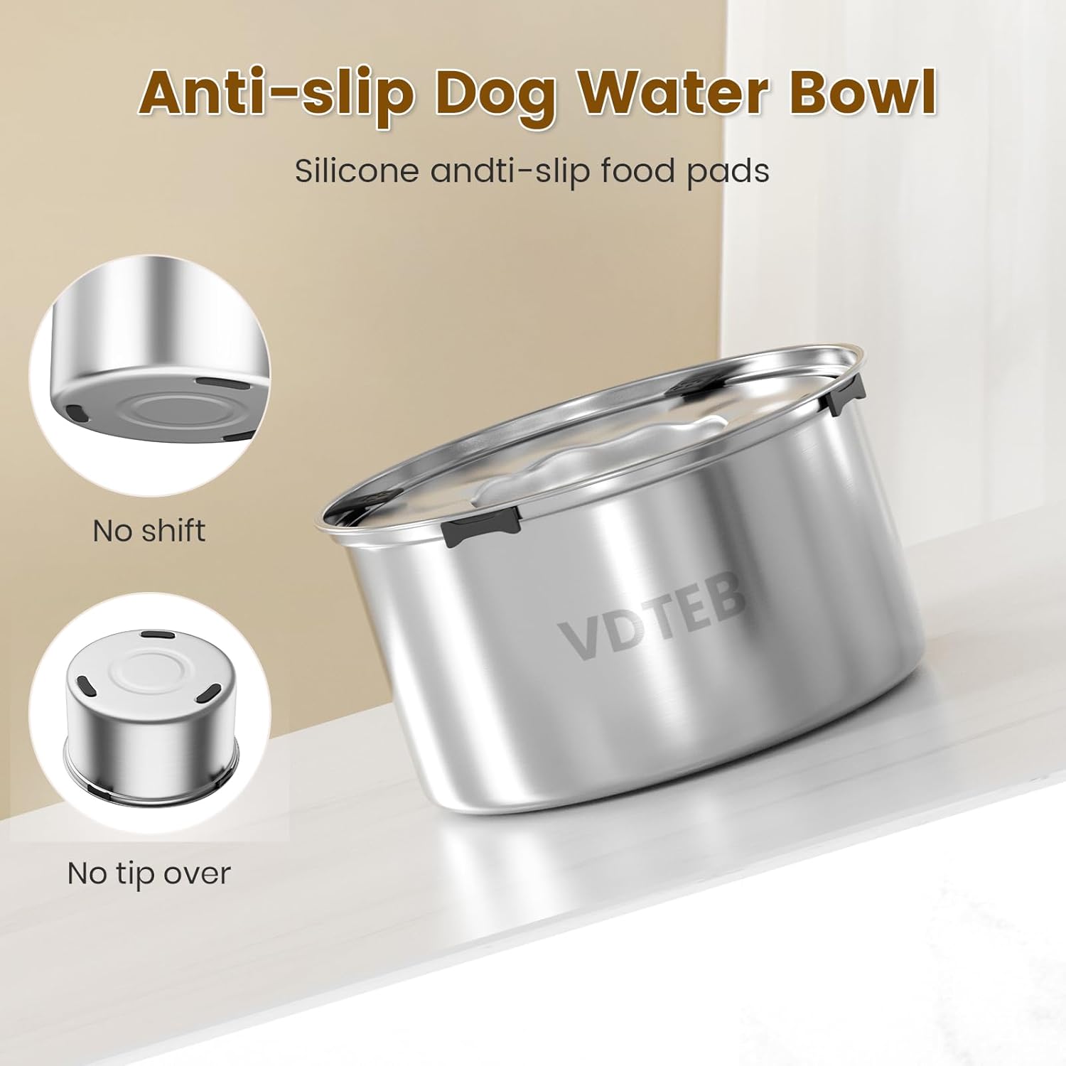 Dog Water Bowl 1.5Gal Stainless Steel No Spill Water Bowl for Dogs, 5.6L Large Capacity Spill Proof Slow Drinking Dog Water Feeder with Anti-Slip for Medium Large Messy Drinkers