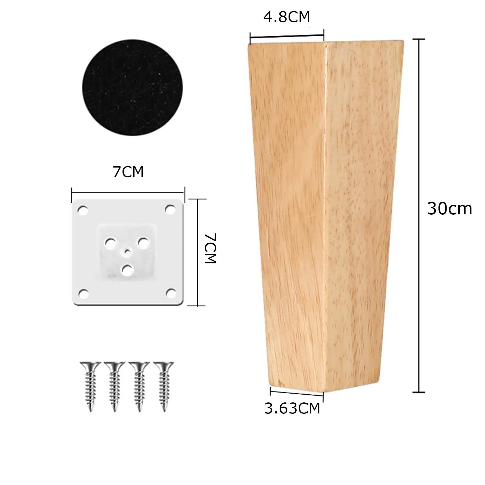 4 Stück Massivholz Ersatz Möbelfüße Holz DIY Tischbeine aus Eiche Holz Sofa beine,Möbelbeine,Konisch Sofafüße,für Kommode und Schrank (30cm)