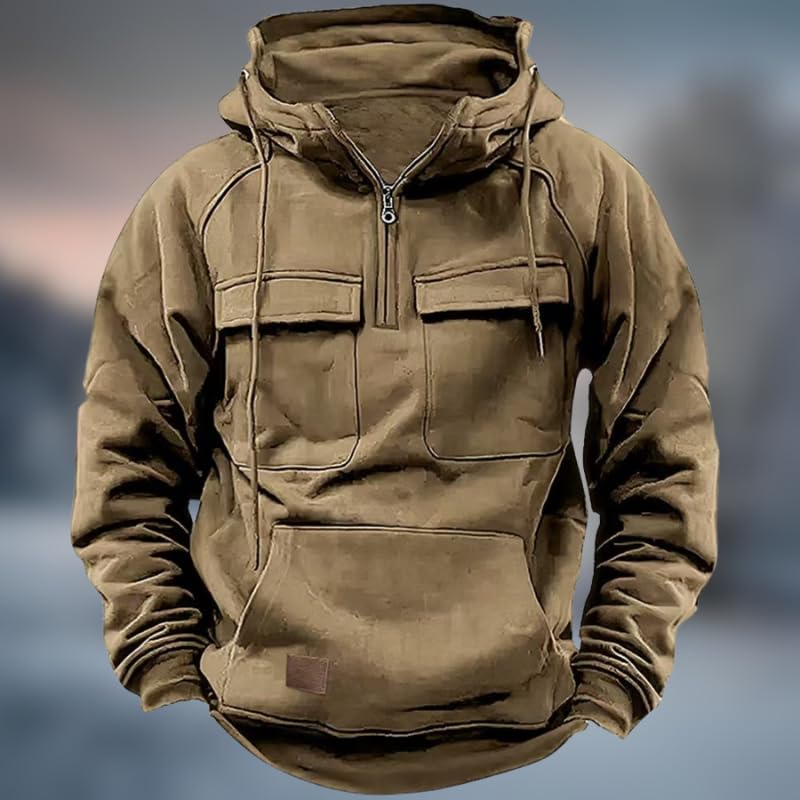 HOTYD Tactical Hoodies for Men Quarter Zip Workout Hoodie Vintage Solid Color Fall Winter Outdoor Hooded Sweatshirts2
