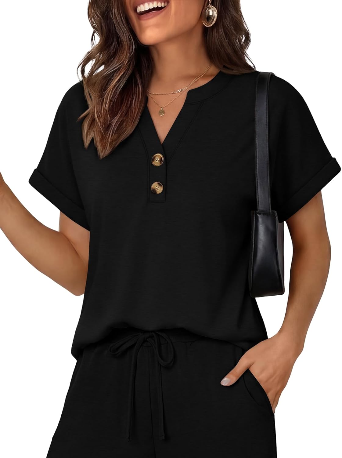 Womens Spring Tops 2026 Short Sleeve Shirts Henley Dressy Casual Blouses V Neck Fashion Tunics Trendy Flowy Clothing