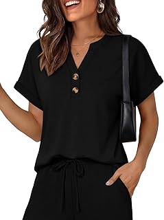 AUTOMET Womens Spring Tops 2026 Short Sleeve Shirts Henley Dressy Casual Blouses V Neck Fashion Tunics Trendy Flowy Clothing