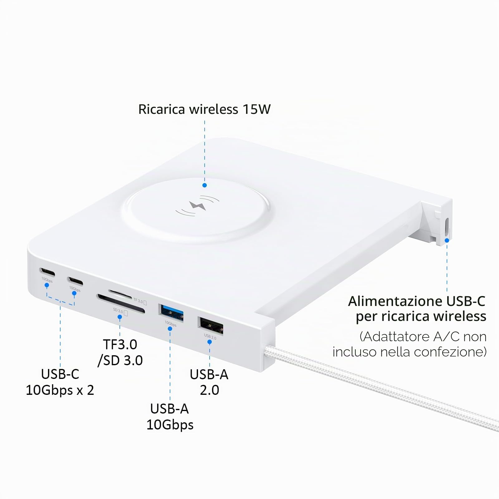 Hub USB C per iMac 61.0 cm 2021/2023/2024, 10 Gbps USB-C*2 & USB-A, lettore SD/TF 15 W Wireless Charge, accessori adattatore per iMac M1 M3 M4