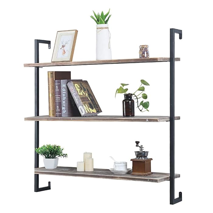 Buy GWH Industrial Metal and Wood Wall Shelf Unit,Rustic Floating Wood