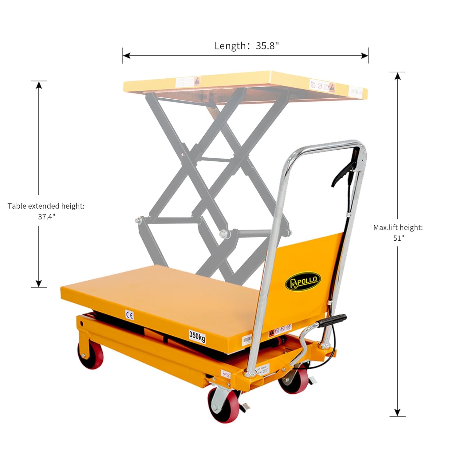 APOLLOLIFT Double Scissor Hydraulic Lift Table/Cart 770lbs Capacity 51