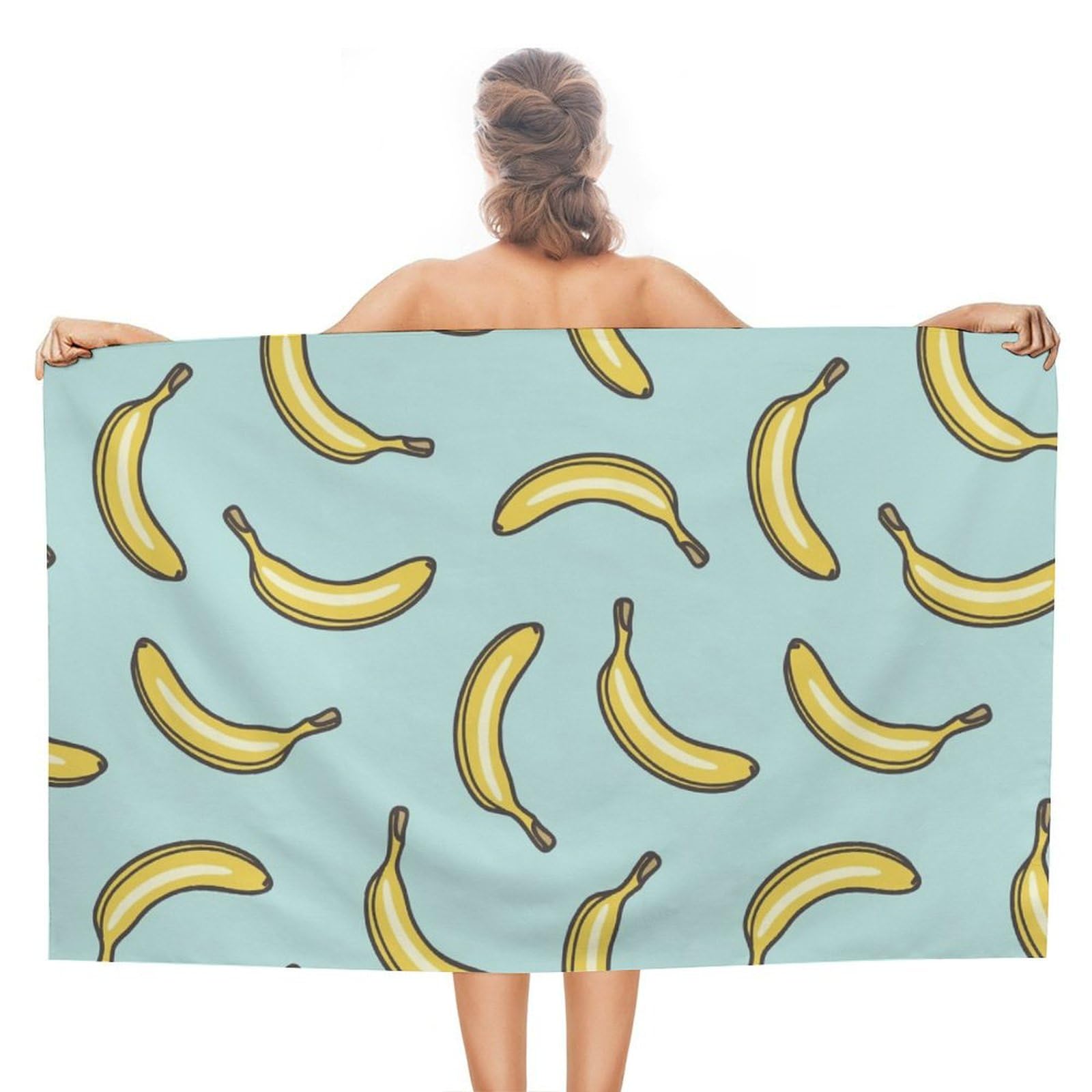 LEDFCVSU Beach Towel, Yellow Banana Bath Towel, Absorbent Towel for Swimming, Sports, Travel
