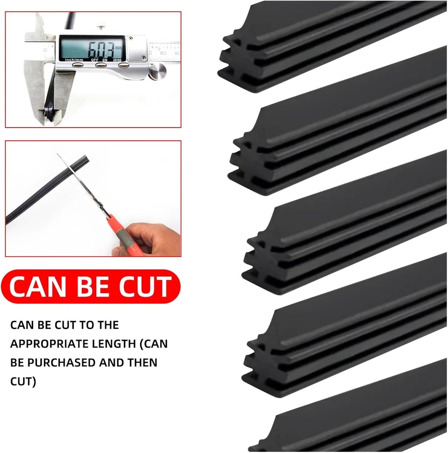 Car Wiper Blades Natural Rubber Strip Compatible with 6mm Frameless Wiper Blades 14"16"17"18"19"20"21"22" 24"26"28"30"Trimmable Wiper Rubber Strip(20 inch)