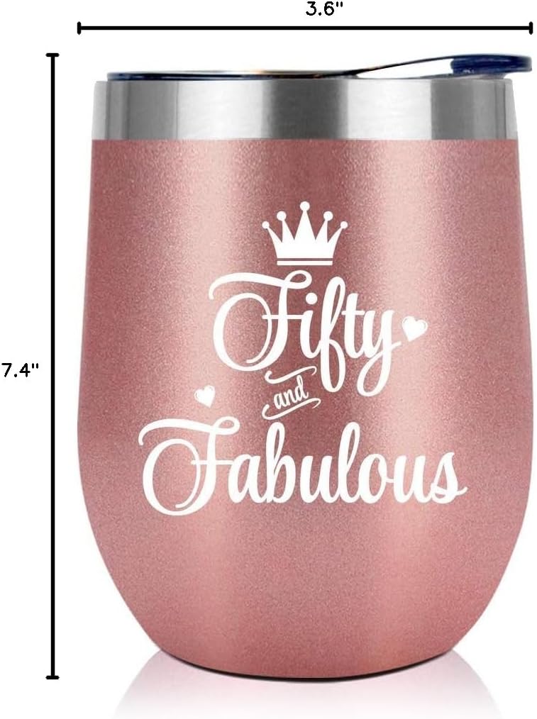 NewEleven 50th Birthday Gifts For Women, Her - 1976 50th Birthday Decorations - Gift For Women Turning 50-50 Year Old Gift For Her, Mom, Wife, Friends - 12 Oz Wine Tumbler