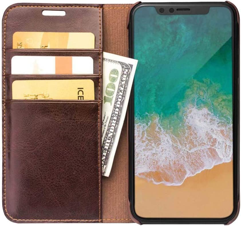 Coque antichoc iPhone 11 portefeuille cuir véritable rose anti-rayures