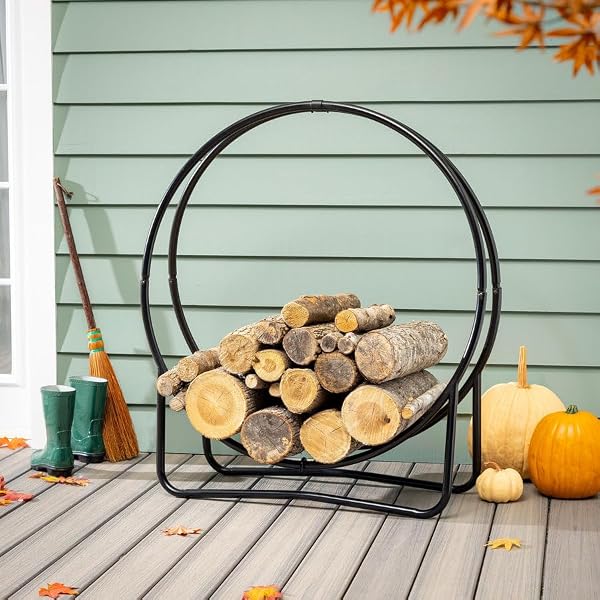 Plow & Hearth Hoop Style Firewood Holder, Black, Metal, Firewood Holder, Indoor/Outdoor, 40"W x 43"H x 14"L by Plow & Hearth - Used condition - Image 2