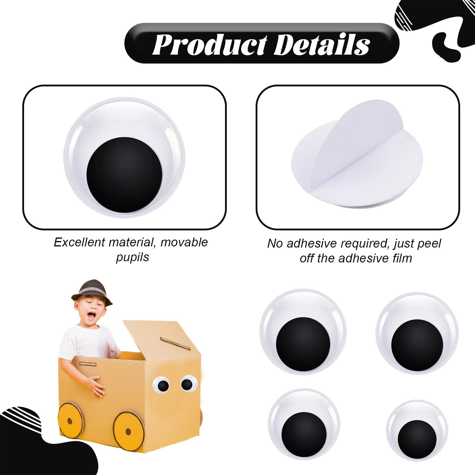 8 Pezzi Occhi Finti Autoadesivi, Grande Occhi Mobili Adesivi 40/50/80/100 Mm, Rotondo Grande Occhi Di Plastica, Per Decorazioni Fai Da Te, Artigianato