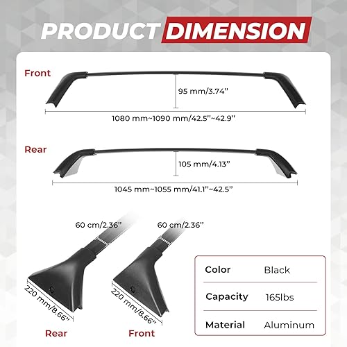 Miniatura 7 de ALAVENTE Barra transversal para techo compatible con Nissan Rogue 2021 2022 2023 SV SL Platinum con rieles laterales, 110 libras, ajustable, barra