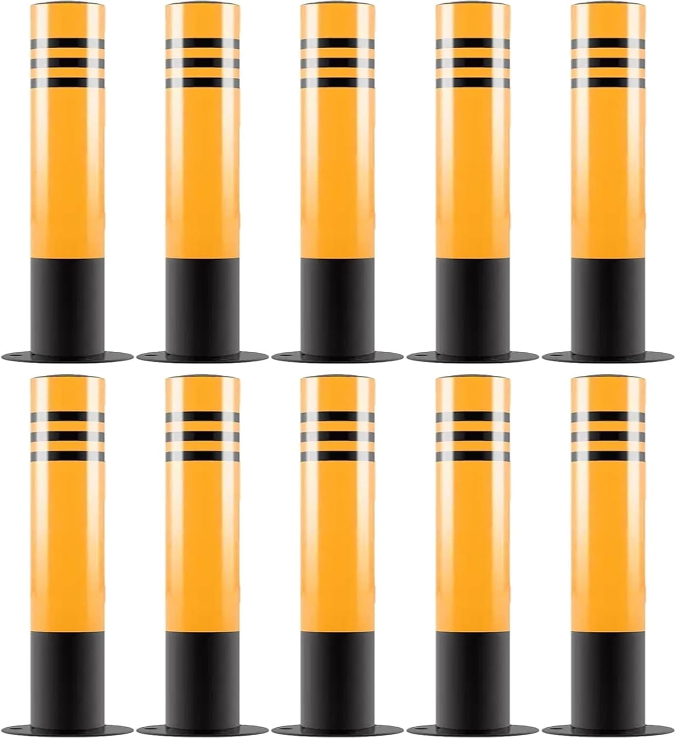 JYBNBBE Traffic Cone Safety Barrier Safety Bollard Post, Parking Bollards for Parking Lot, Road, Consruction, Metal Traffic Delineator Post,Black+yellow-H23.6in 10pc