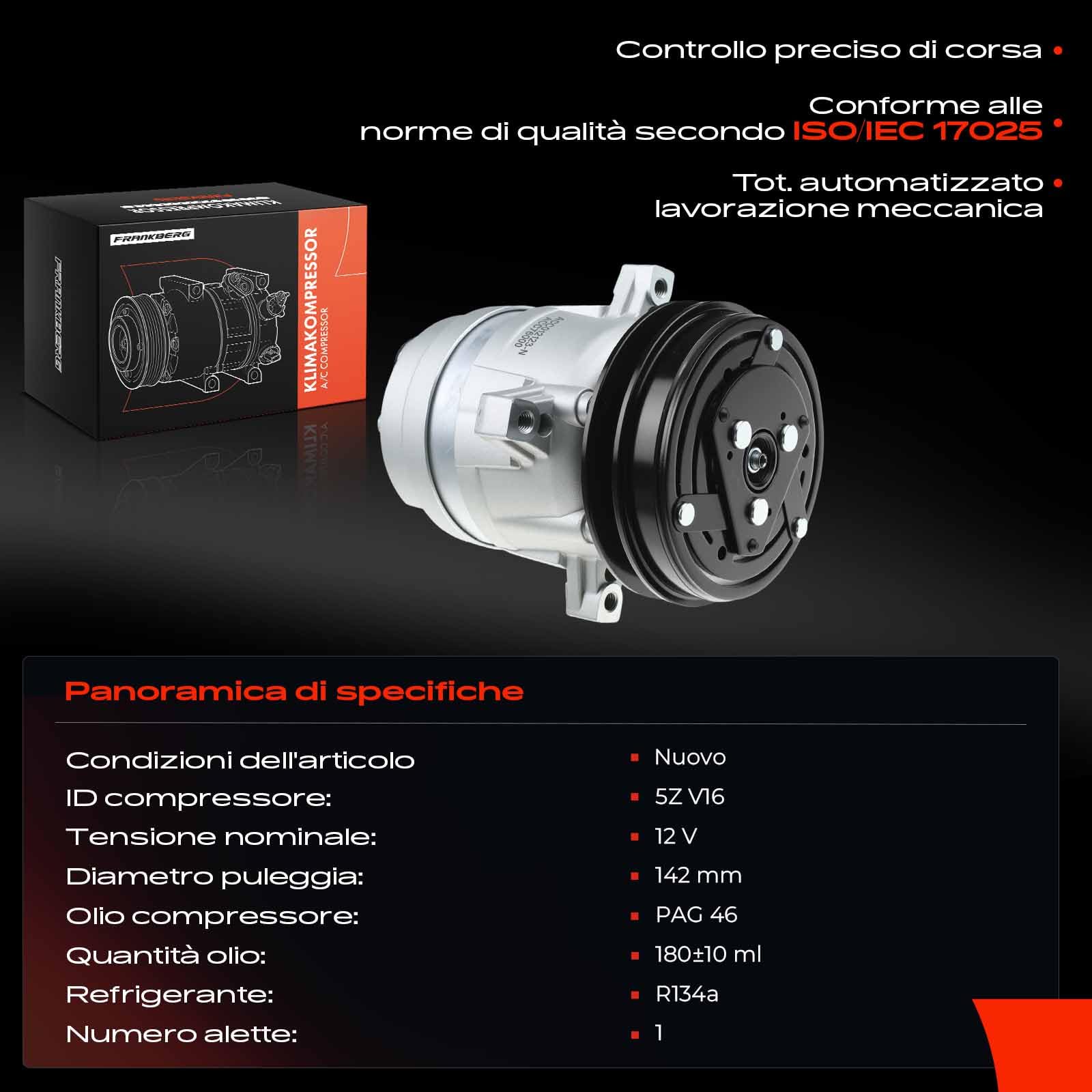Frankberg Compressore per aria condizionata con frizione, benzina, 7576000 | Compatibile con: Dedra SW 835, Delta II 836, Dedra 835, Tipo 160, Tempra SW 159, Tempra 159
