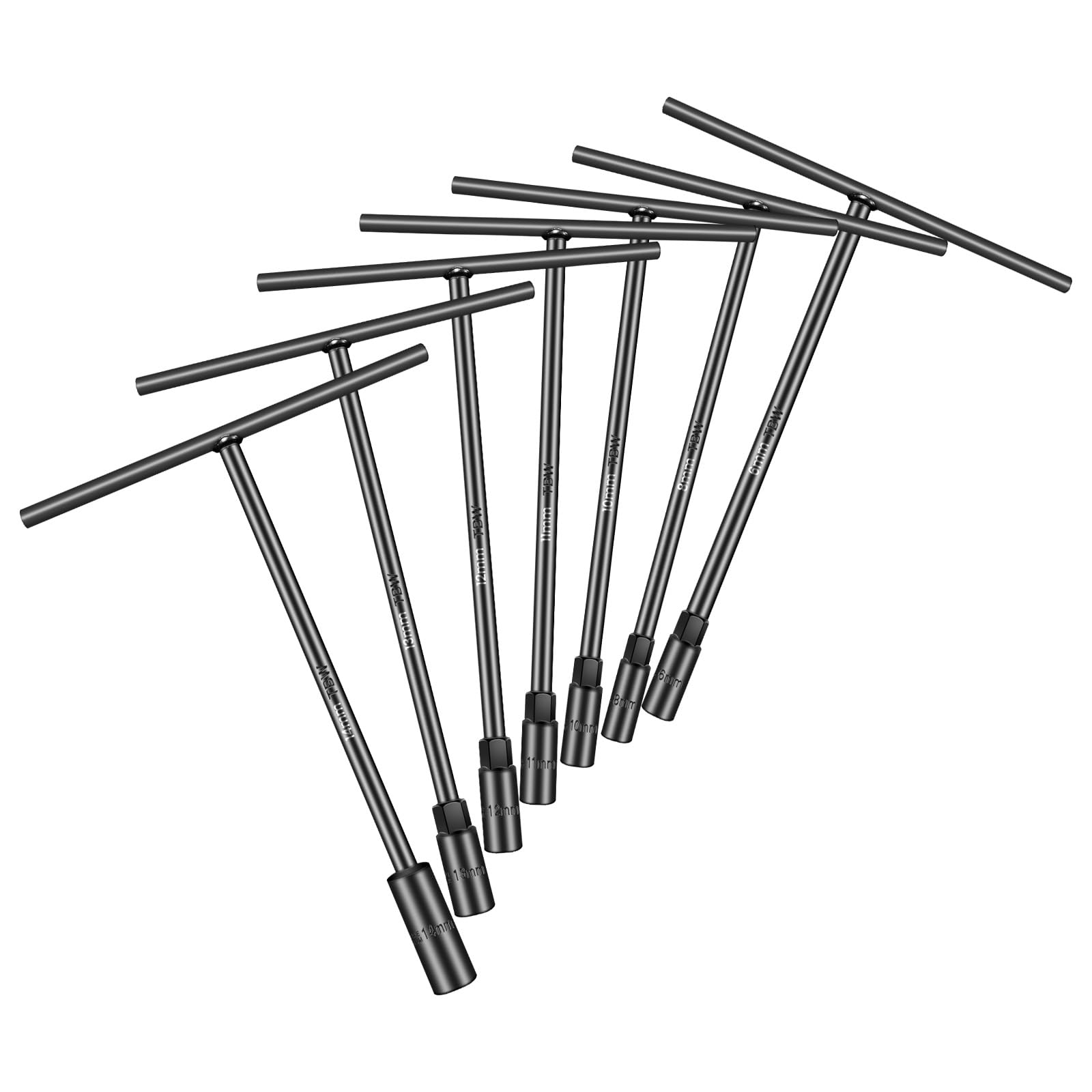 T-Handle Socket Wrench Set, 7PCS Metric Handle Wrenches - 6, 8, 10, 11, 12, 13, 14mm, 6-Point Hex Socket Lug Wrench for Motorcycle Car Bicycle Repair, Chrome Vanadium Steel