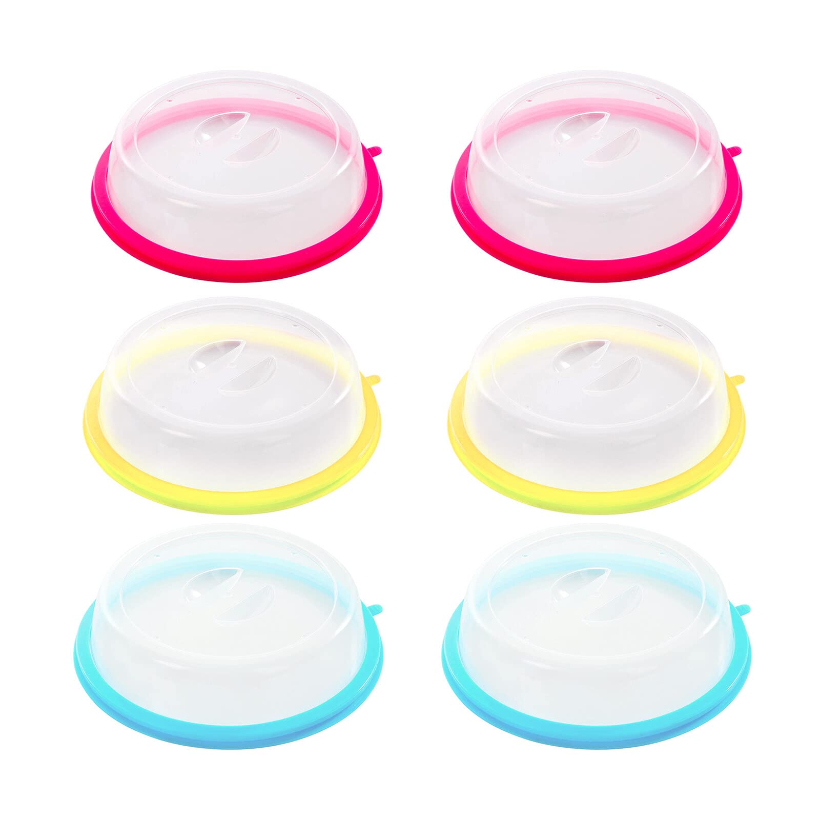 6 Pcs Microwave Cover, Plate Covers, Microwave Lid, Microwave Food Cover, Silica Gel + PP, Safe and Non-toxic, Easy to Clean, for Refrigerators, Kitchen, 20 x 5 cm (Pink, Yellow, Blue)