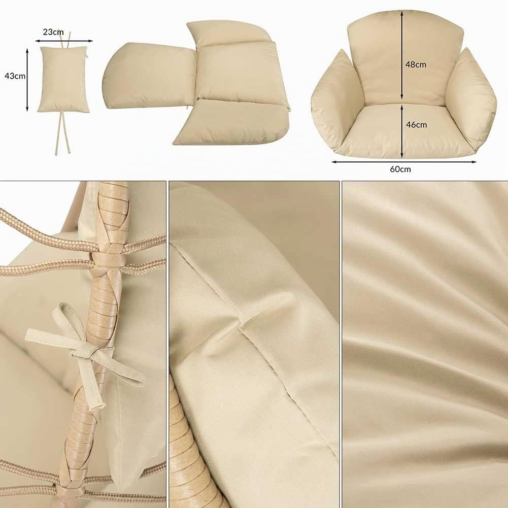 Bakaji Sillón Colgante de jardín, Silla Mecedora Hamaca para Exterior, Estructura de Metal Nido de ratán y Cuerda + cojín Asiento Acolchado y reposacabezas, diseño Moderno, 198 x 110 x 95 cm (Beige)