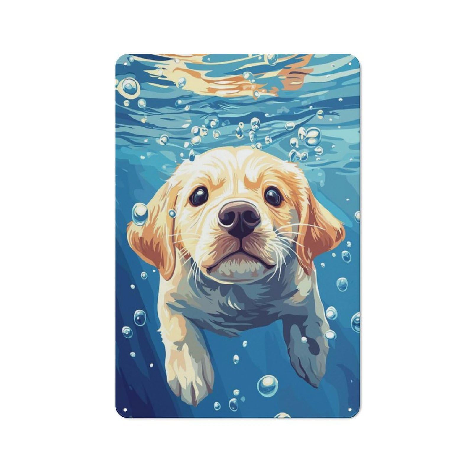 Junmoney Style-19 Underwater Puppy Portrait Rustic Metal Plaque 30X20cm For Living Room Wall, Suited To Home Wall Decor Collectors