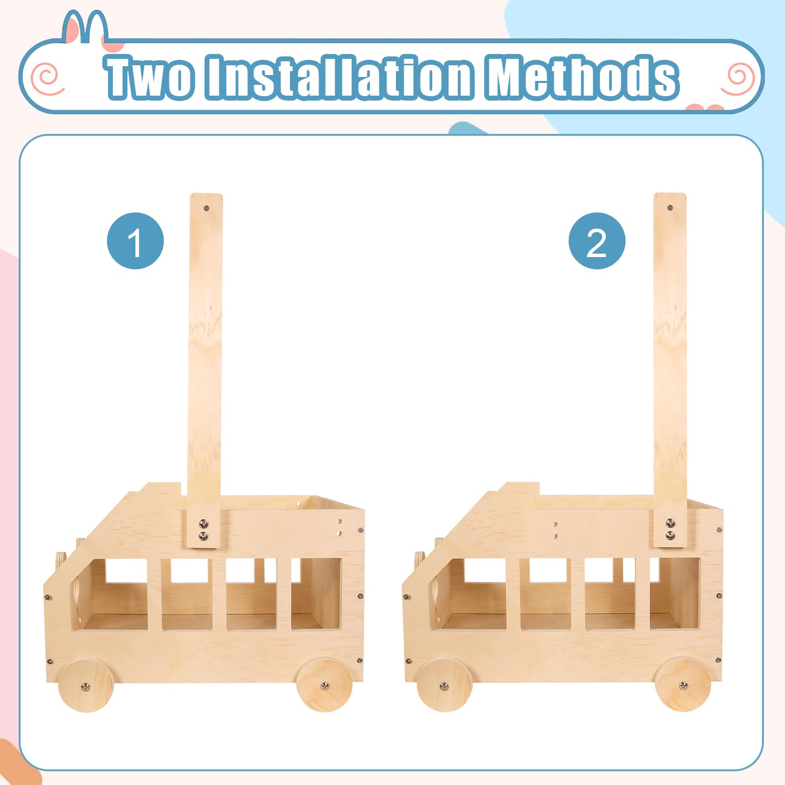 Umtiti Wooden Baby Gift Basket with Wheels and Handle, Pushable Baby Shower Crate Wardrobe - Image 3