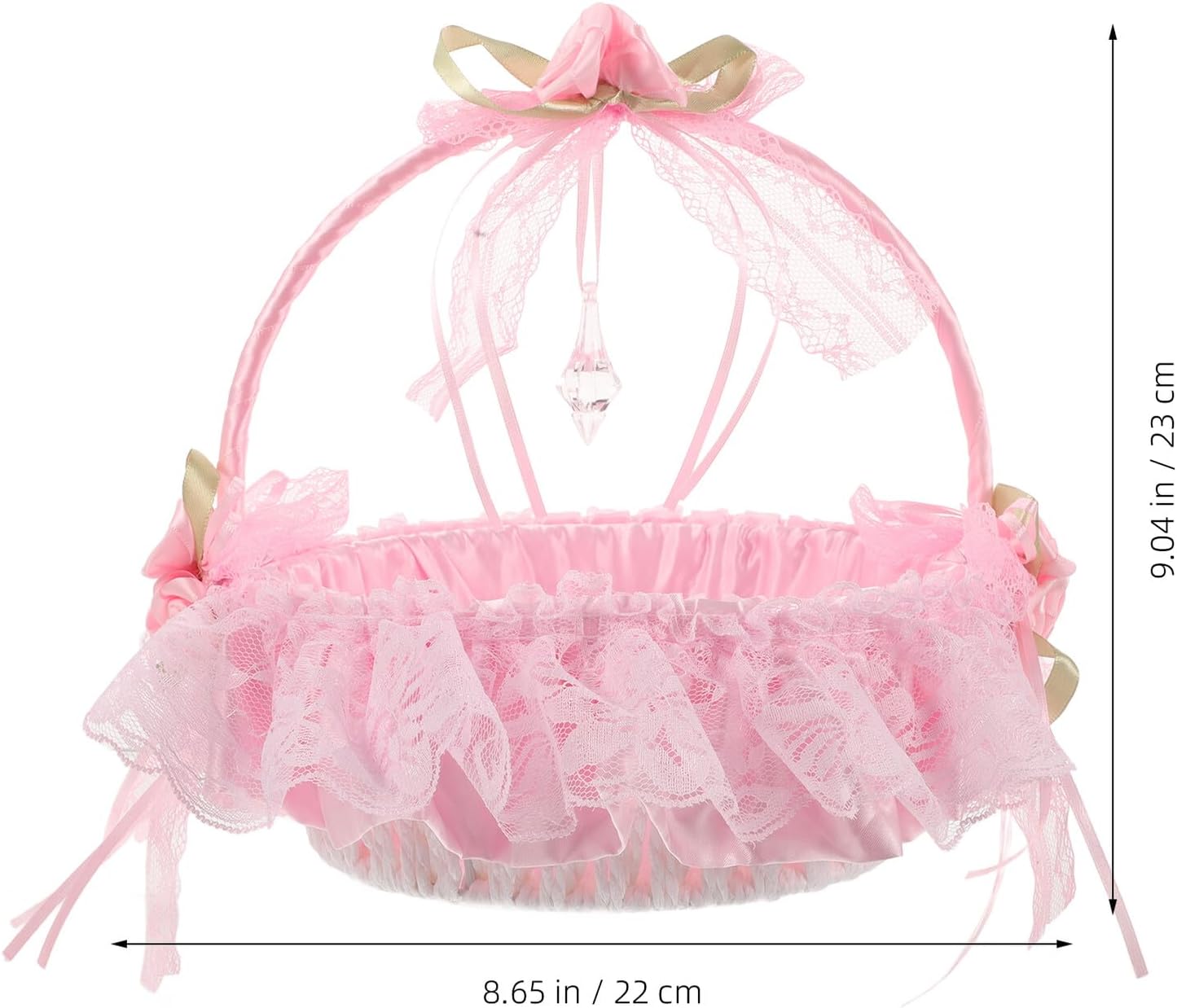 Flower Girl Basket Woven Wedding Basket with Lace Bowknot for Wedding Ceremony and Party Supplies