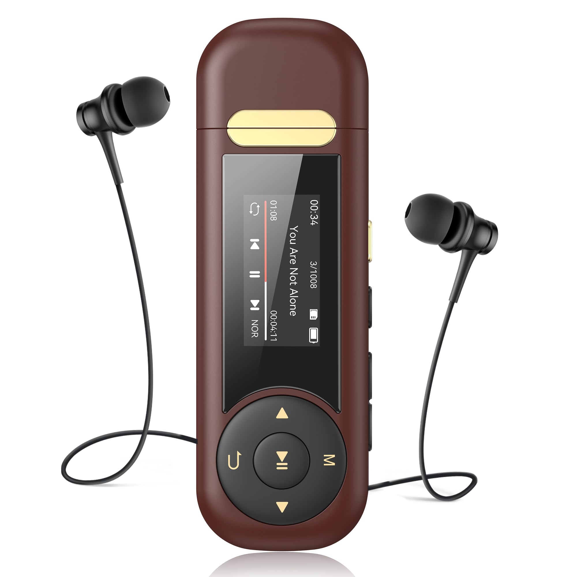 AGPTEK Reproductor MP3 64GB con Clip Bluetooth 5.3 para Deporte Marrón