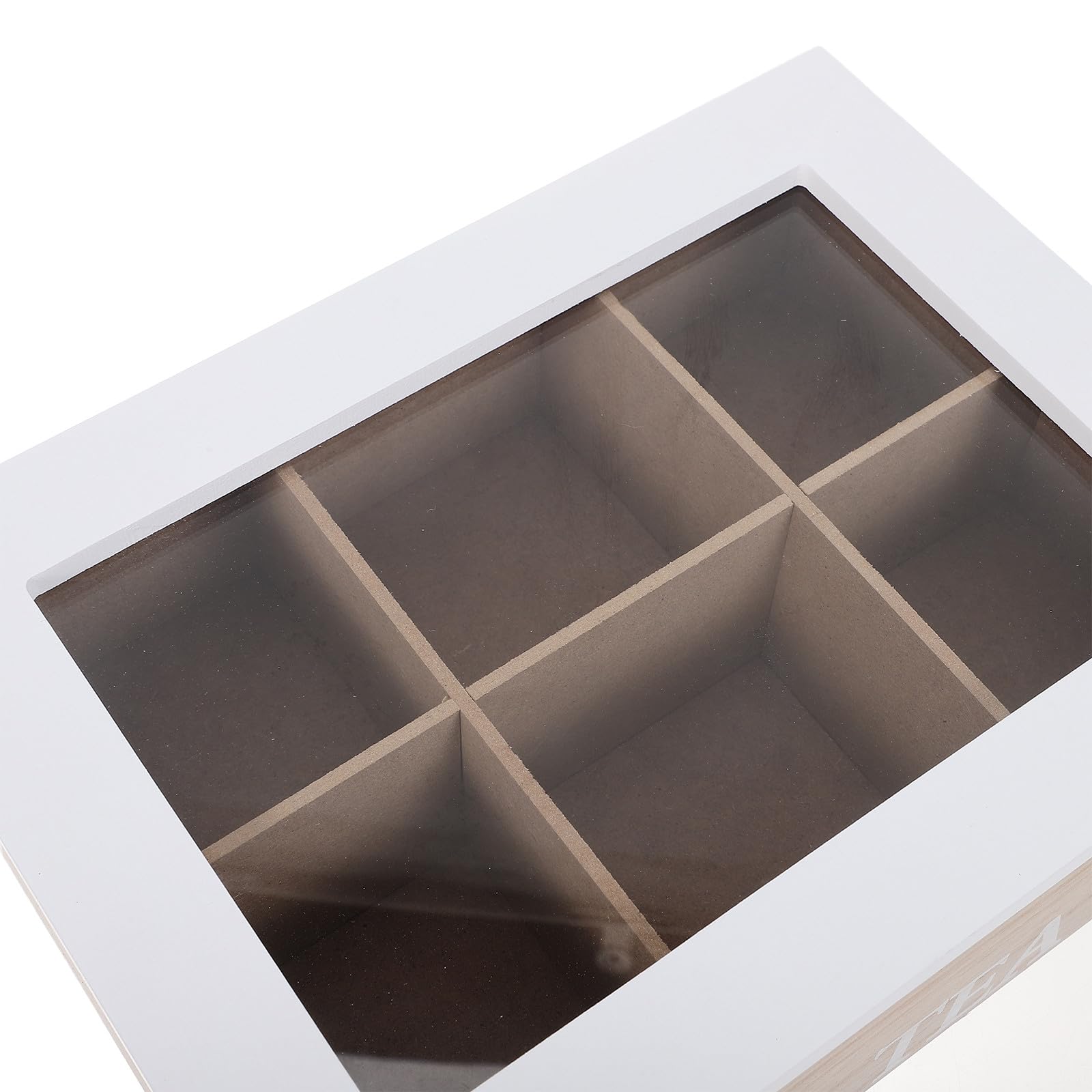 Operitacx Boîte de rangement pour sachets de thé - Boîte à thé en bois à 6 compartiments avec couvercle en verre à charnière - de rangement pour sachets de café à poser sur la table