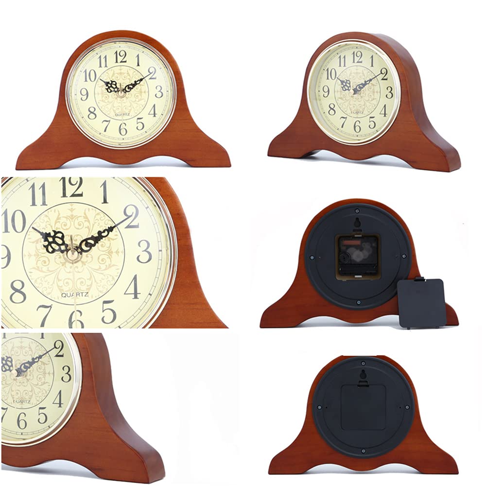 Handgefertigte Massivholz Tischuhr Kaminuhr Halterung Bronze Oberfläche und Zahlen Silent Quarz Holz Uhr Silent Retro Kaminuhr27cm lang rot