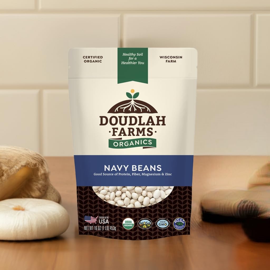 Organic Navy Beans 5 lb - Non-GMO, USDA Organic, Tested Clean Certified, Vegan - Rich in Fiber & Protein for Soups, Burritos, Salads & Chili - Grown In USA, Farmed From Regenerative Soil by Doudlah Farms