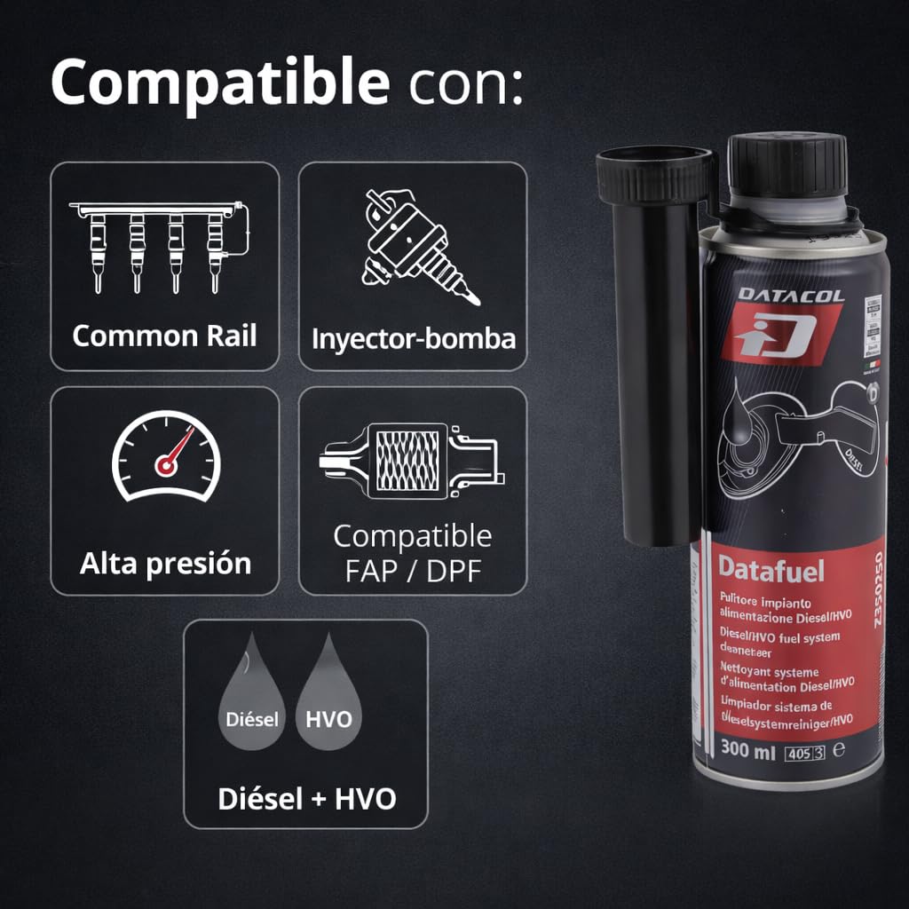 Limpia inyección DATAFUEL, aditivo Profesional para Circuito inyección, desbloquea, desincrusta y lubrica Bombas, inyectores, válvulas de admisión y Descarga y Toda la cámara de combustión, 300ml (2)