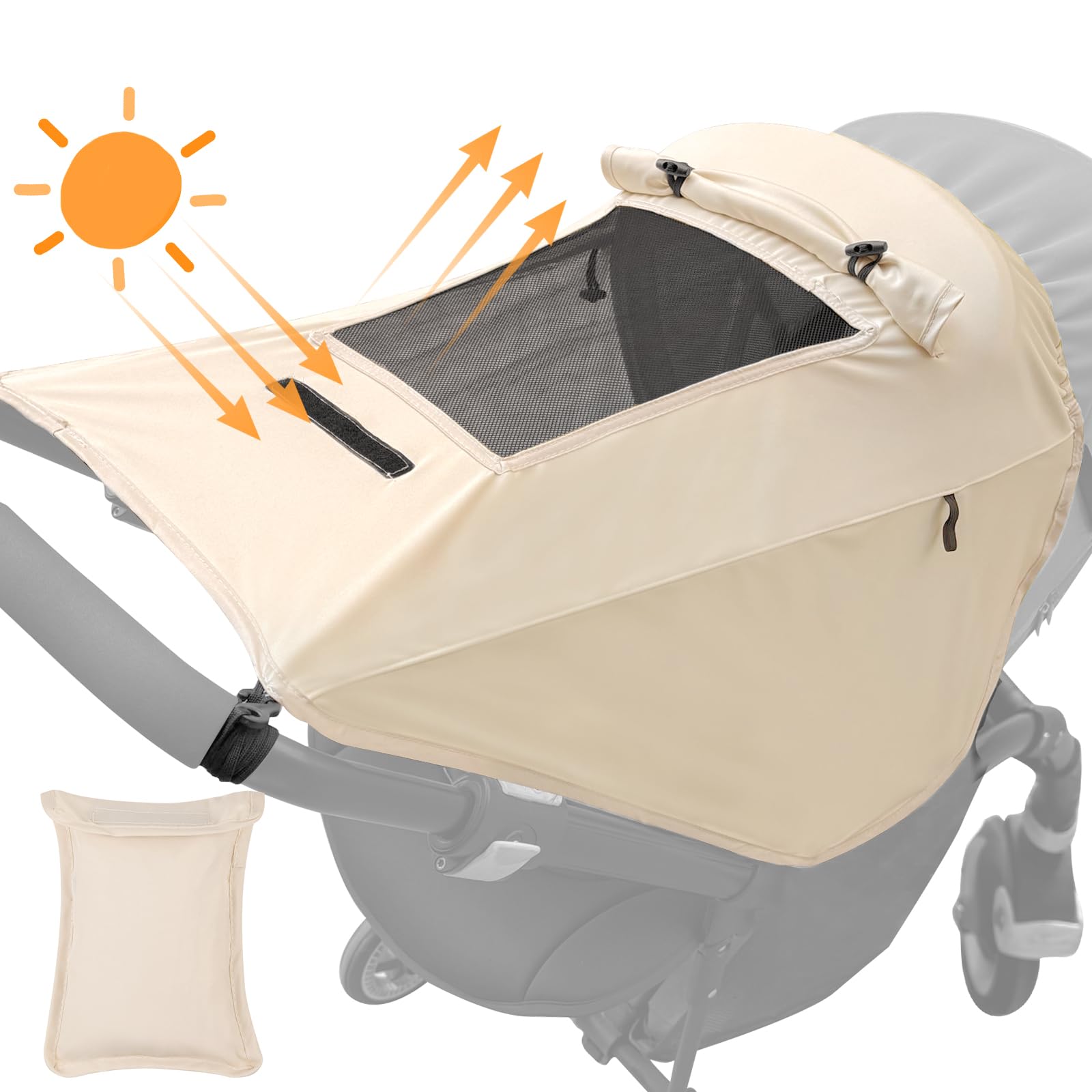 WD&CD Parasole per Passeggino, Telo Parasole per Carrozzina e Passeggino Ombrellini Parasole Universale Regolabile UV Protezione Solare Parasole Passeggino - Beige