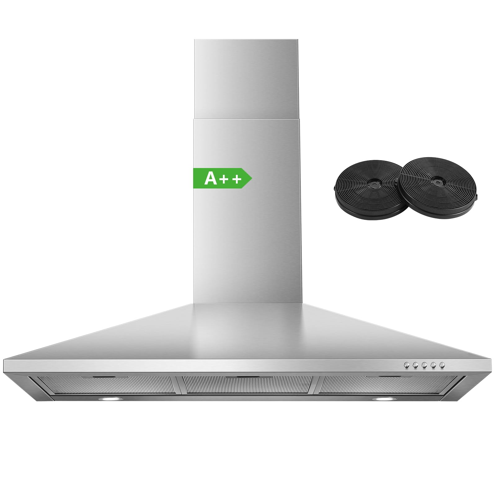SNDOAS Cappa Aspirante 90cm Classe A++, 350 m³/h Cappa Cucina, Cappa Aspirante in Acciaio Inossidabile, con Filtro a Carbone Attivo, 3 Livelli di Velocità, LED
