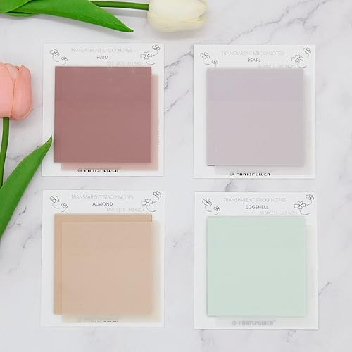 Miniatura 8 de Notas adhesivas transparentes pastel, 4 paquetes de notas adhesivas transparentes de 3 x 3 pulgadas para anotar, suministros de diario bíblico,