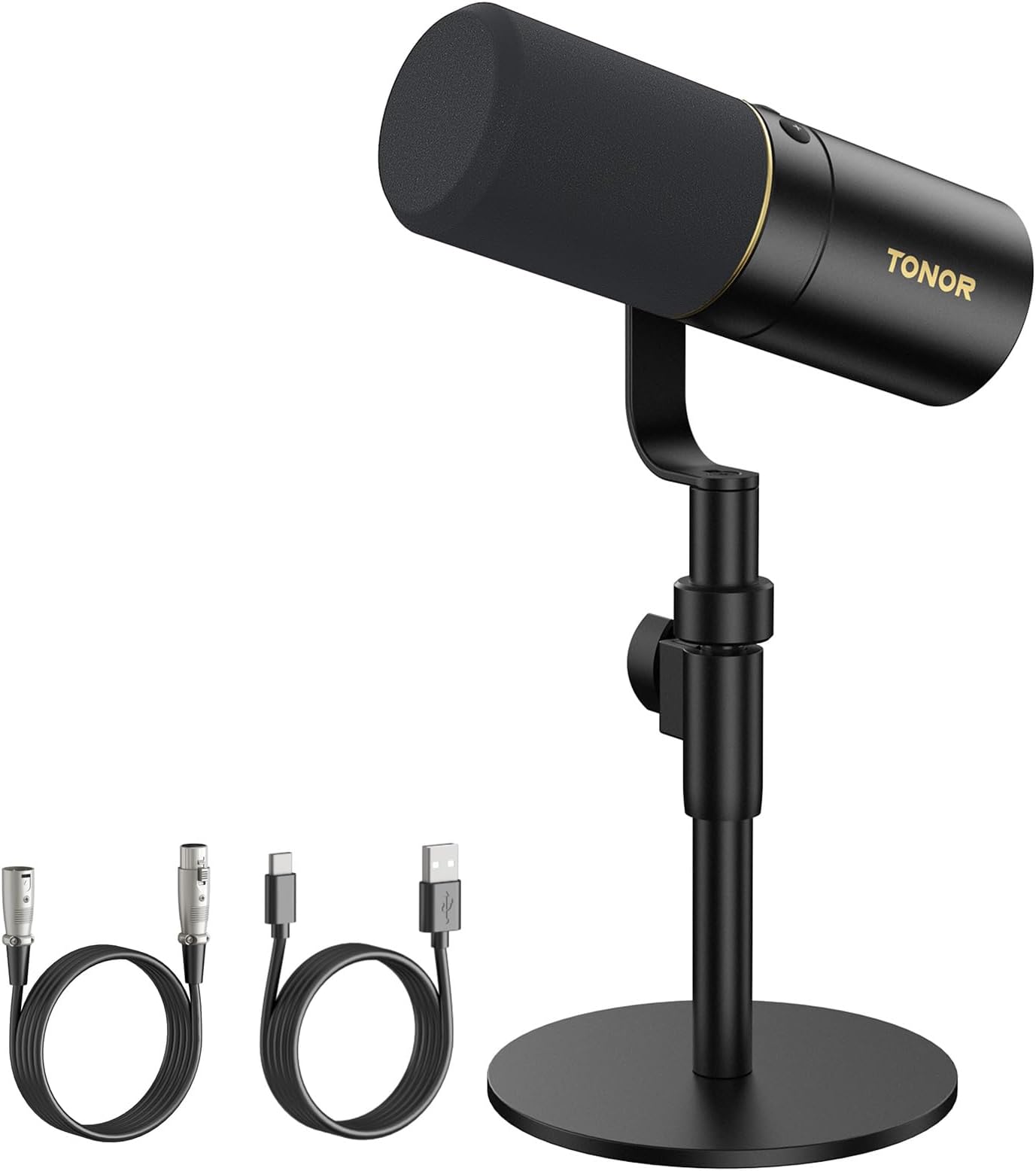 TONOR Dynamic Podcast Microphone, XLR/USB Mic for Recording, Streaming, XLR Cardioid Studio Mic with Quick Mute, 3.5mm Jack, Volume Control, 200 cm/78inch Cable, with Desktop Stand, Black, TD510