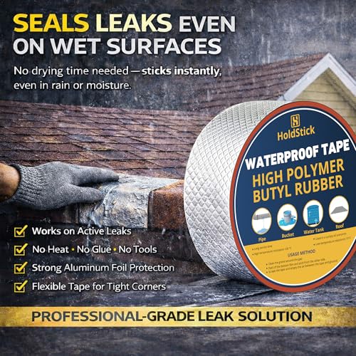 Image of Waterproof Butyl Tape - 50mm x 5M, Heavy Duty Aluminium Foil Repair Tape for Roof Leaks, Pipe Cracks, Window Gaps, Water Tanks, Boat Sealing, HVAC Insulation, Strong Adhesive - Pack of 1