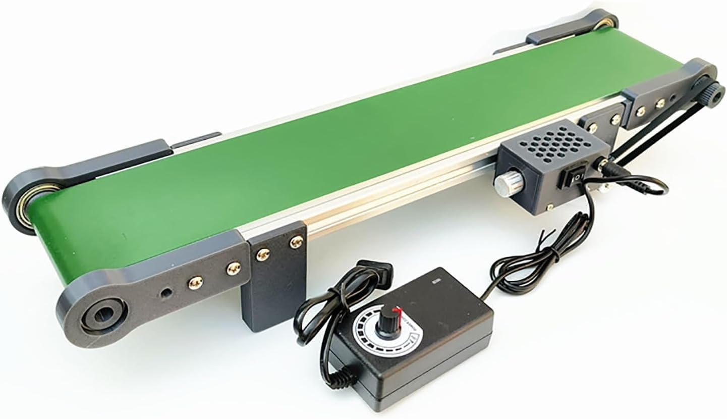 Biurkowy przenośnik taśmowy 10x50CM, mały pas ładunkowy | Z przewijaniem przodu/do tyłu/pauzą, prędkość 1,8–7,6 cm/s, poprawia wydajność pracy, do przetwarzania żywności i pakowania