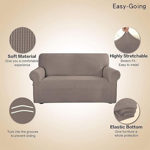 Vista 644 de Easy-Going - Funda elástica para sofá biplaza, 1 pieza, suave, con parte inferior elástica, protector para niños, tela jacquard de elastano y Gris