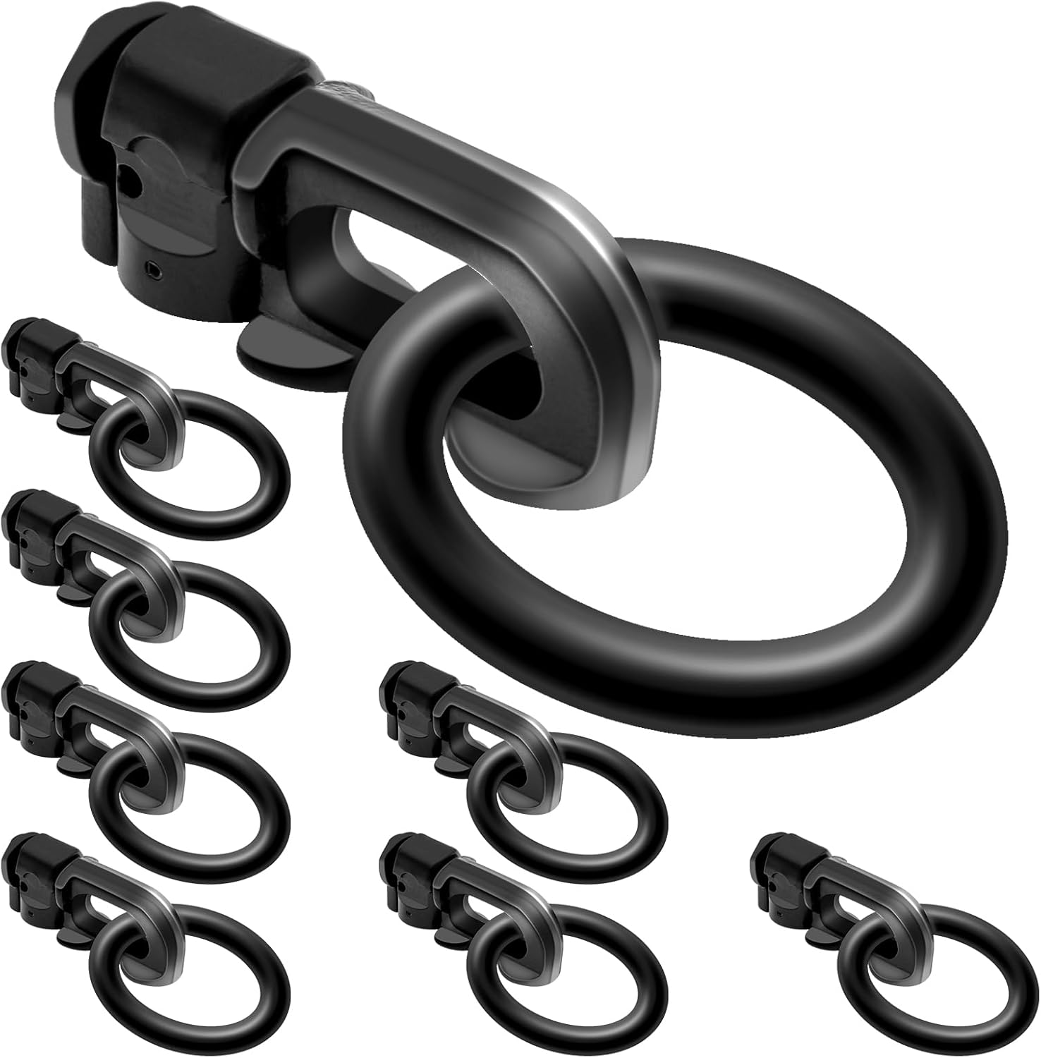 8Pack L Track Double Stud Tie Down Fitting with O Ring Black, L Track Tie Down, L-Track Accessories for Truck Bed,Trailer Cargo Control,Pickup, RV, ATV Breaking Load 5500Lbs