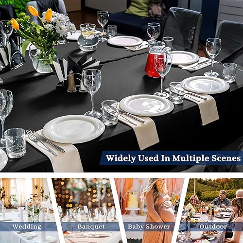 image for Fixwal 10 Pack Black Table Cloths Rectangle 8FT, Spandex Table Covers,