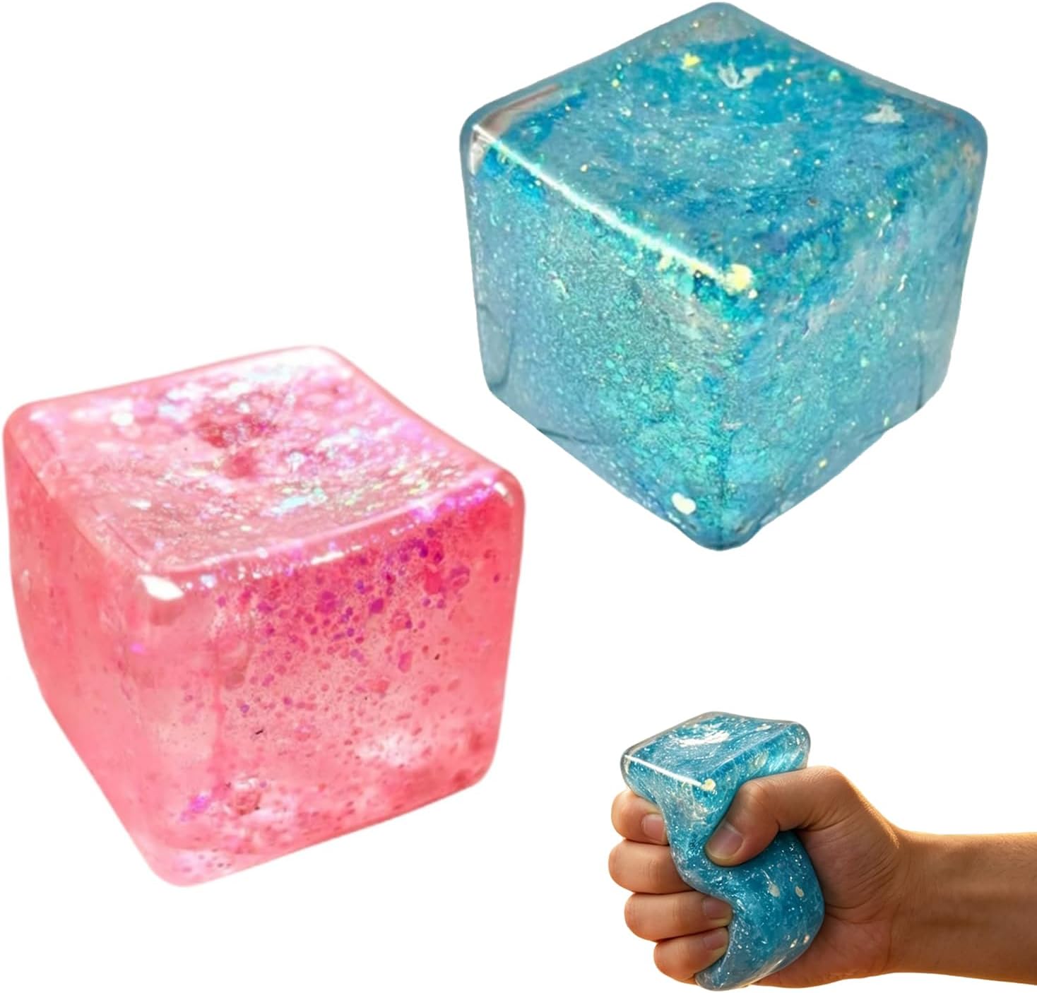 Premium Block Cube Squishy – Ice Cube Squishies for Adults, Squishy Cube, Stress Cube, Sensory Fidget for Stress Relief, Focus & Play (Blue & Pink, 2PCS)