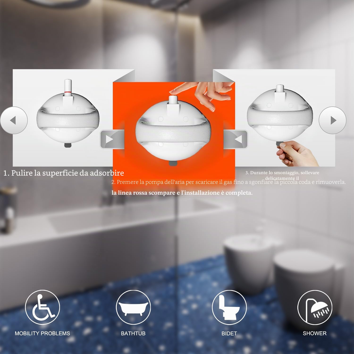 Maniglia per Doccia senza Foratura per Anziani | Con Ventosa per Bagno, Doccia, WC, Maniglia per Vasca da Bagno per Bambini, Persone Limitate, Anziani