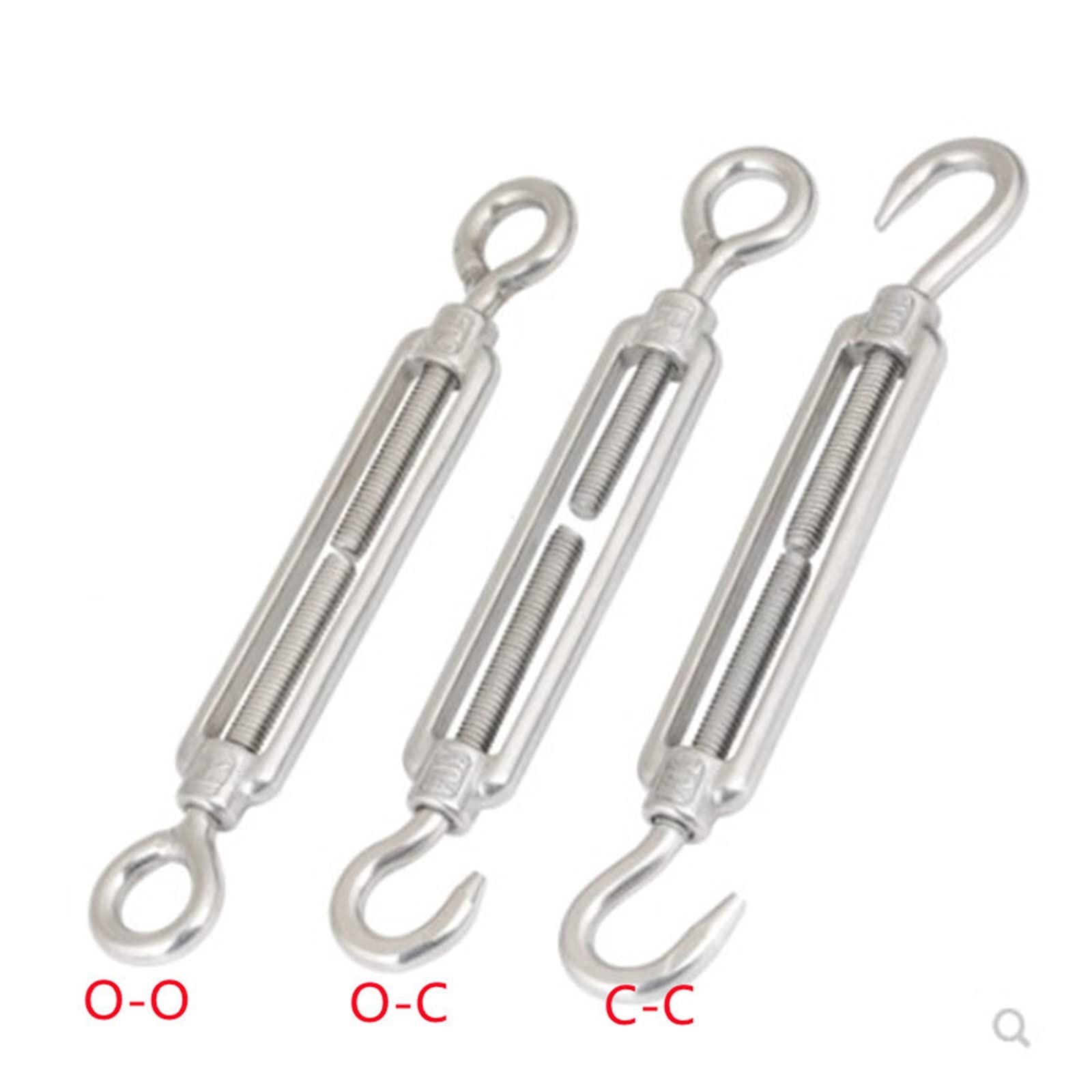 Tensor de Cable con Tensor, 1 Pieza M4/M5/M6/M8 304SS Tensor Perno Gancho Aparejo Tornillo de Ojo Cable Tensor Tensor Conector Apretado,(O to C,M8)