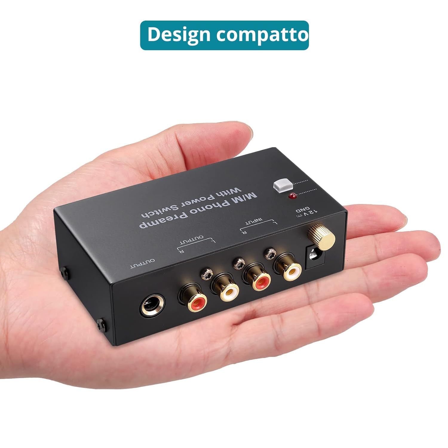 MM Phono Preamplificatore, Mini Preamp Fono DC 12V Audio Stereo per Giradischi a Basso Rumore con Ingresso/Uscita RCA