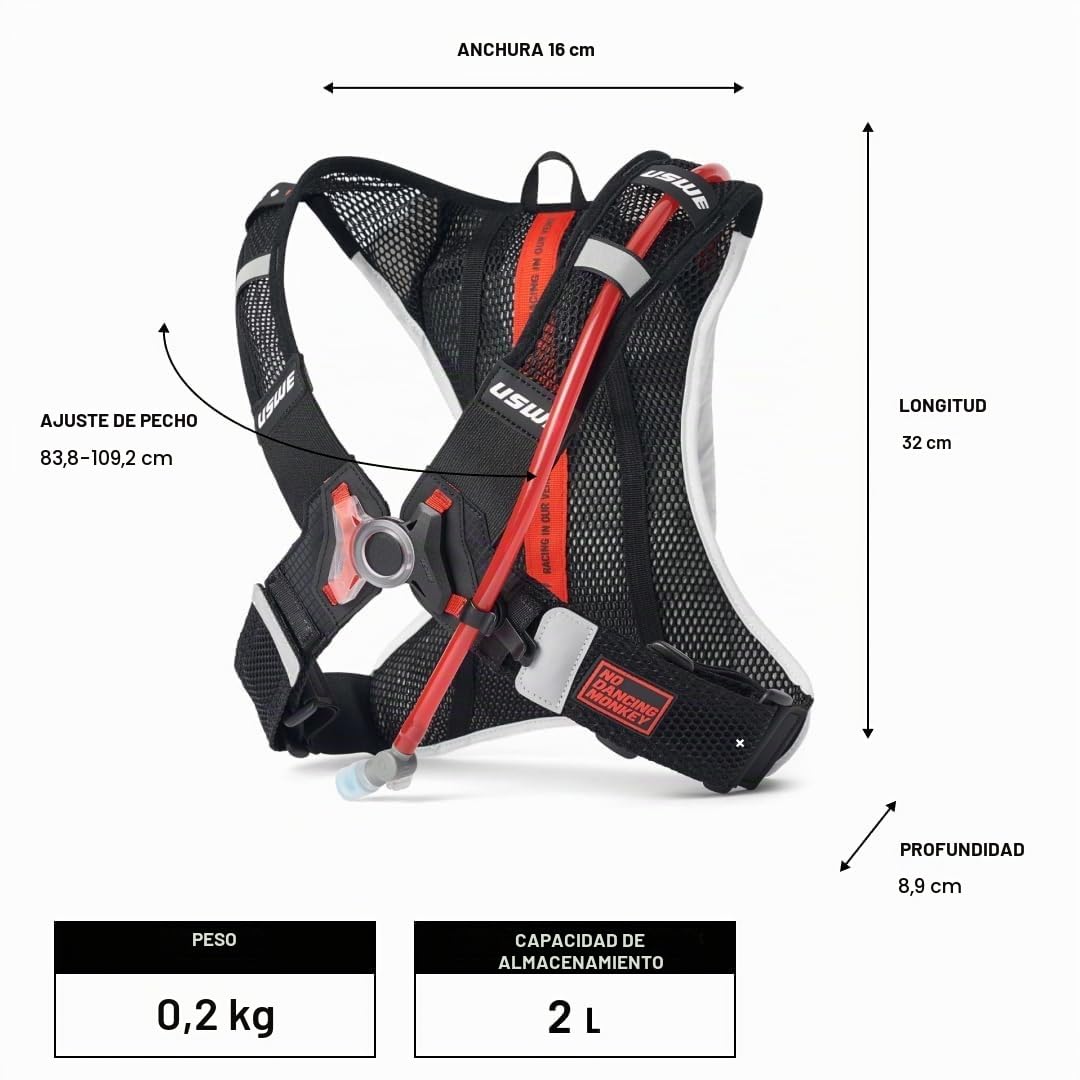 USWE Race 2.0, mochila de hidratación ultraligera con bolsa de agua de 2.0 L, paquete a prueba de fugas para grava, MTB, correr, senderismo, ciclismo, camping, ciclismo para hombres y mujeres