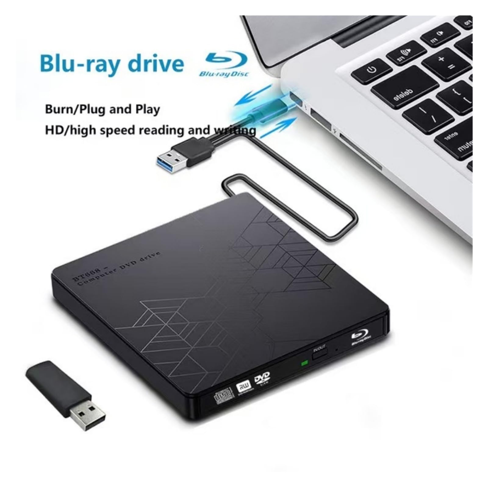 Przenośny odtwarzacz DVD, 5-w-1 zewnętrzny napęd Blu-Ray, przenośne napędy optyczne, nagrywarka DVD CD, odtwarzacz i czytnik do laptopa