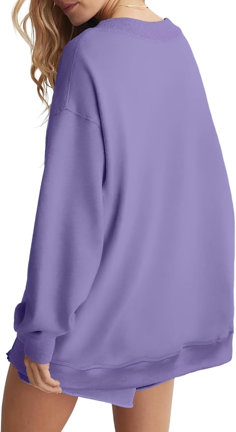 Womens Fleece Lined V Neck Sweatshirts Oversized Pullover Trendy Fashion Sweater Loose Fit Tops - Image 2