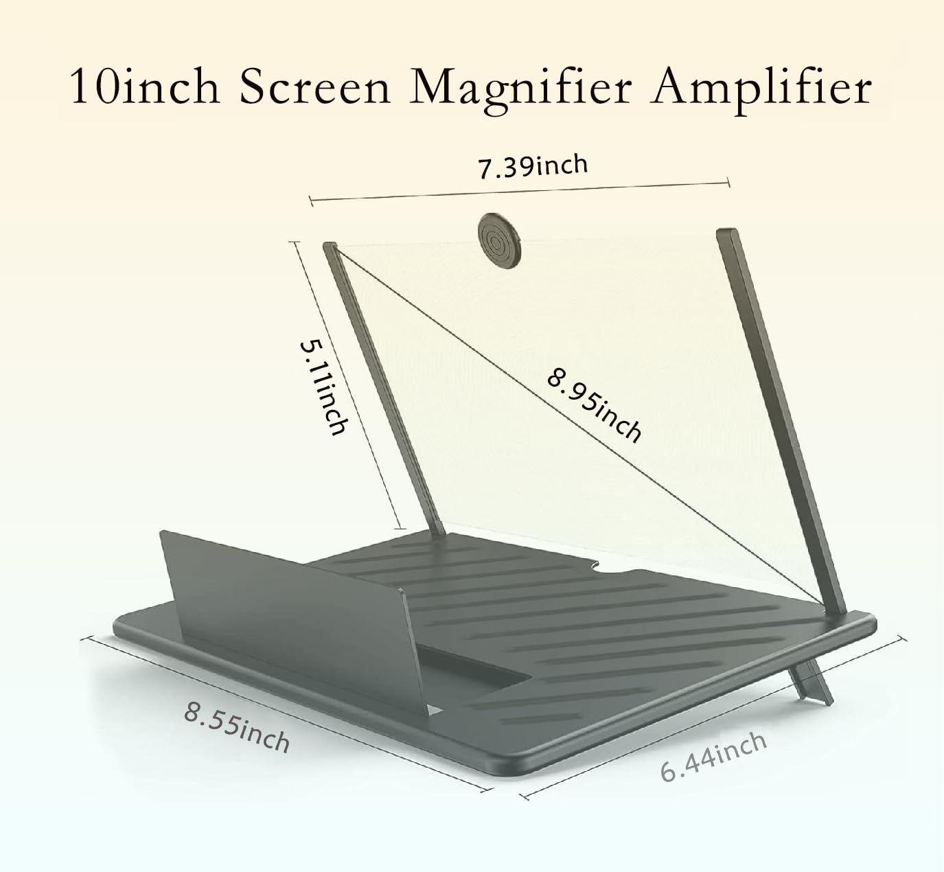 Loupe d'écran de téléphone 10", support pliable avec fonction de grossissement d'écran | Visualisation mains libres des images agrandies (noir)