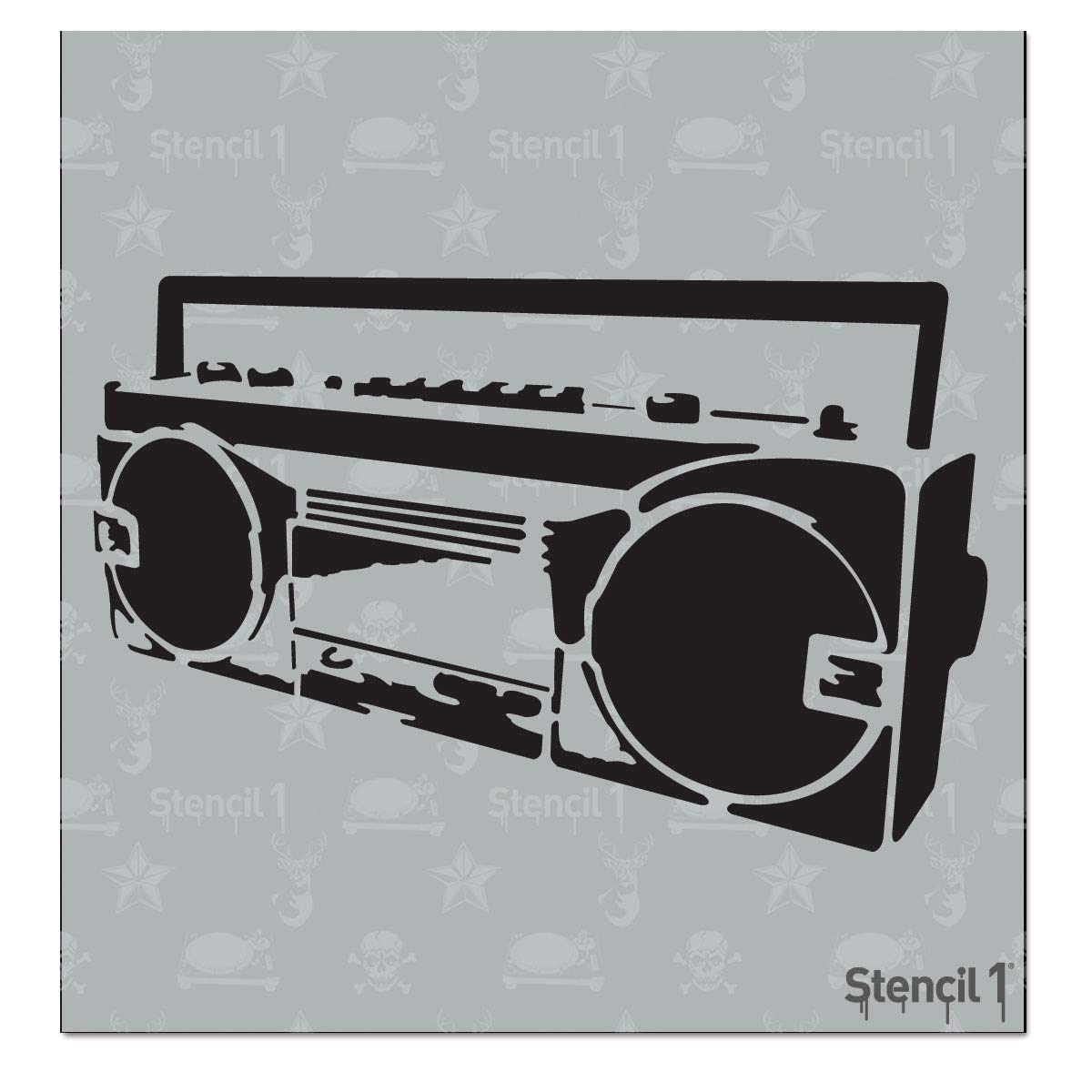 Stencil1 Boombox Stencil 5.75" x 6" - Durable Quality Reusable Stencils for Drawing Painting - Music Stencil Urban Graffiti Decorating Items and Decor on Walls Fabric & Furniture Art Craft