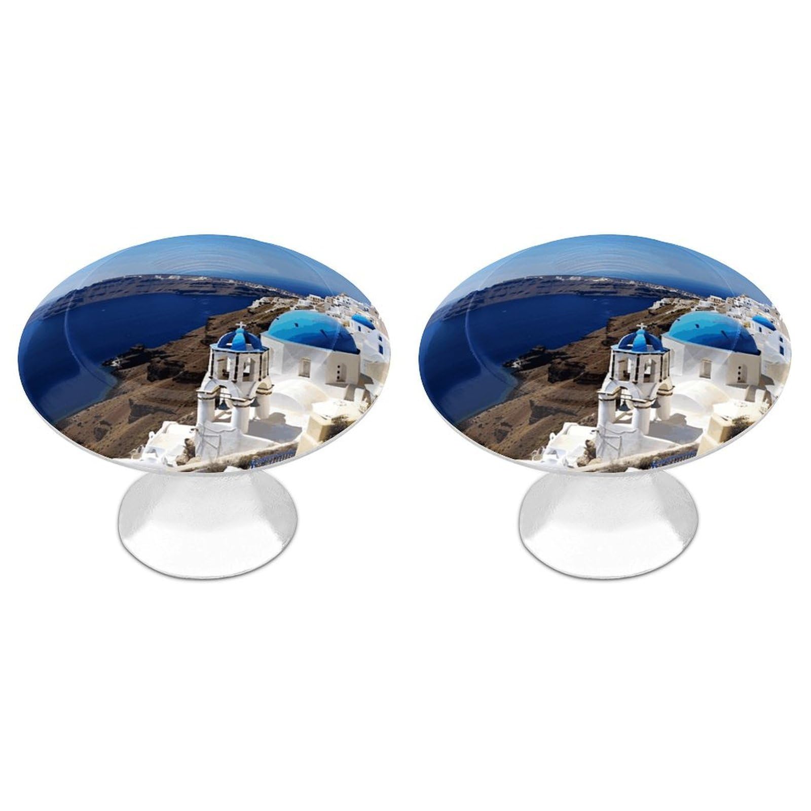 DWVTSLH Santorini Greek Island Sea View Cabinet Handles 2 Pack Stainless Steel Kitchen Drawer Pulls with Installation Screws Round Dresser Drawer Knobs 1.1 Inch Modern Cabinet Hardware Door Handles